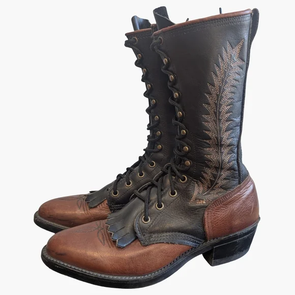 Vintage Lace-Up Western Roper Cowboy Boots | Two-Tone Made In USA | Size 7.5 - Picture 3 of 8